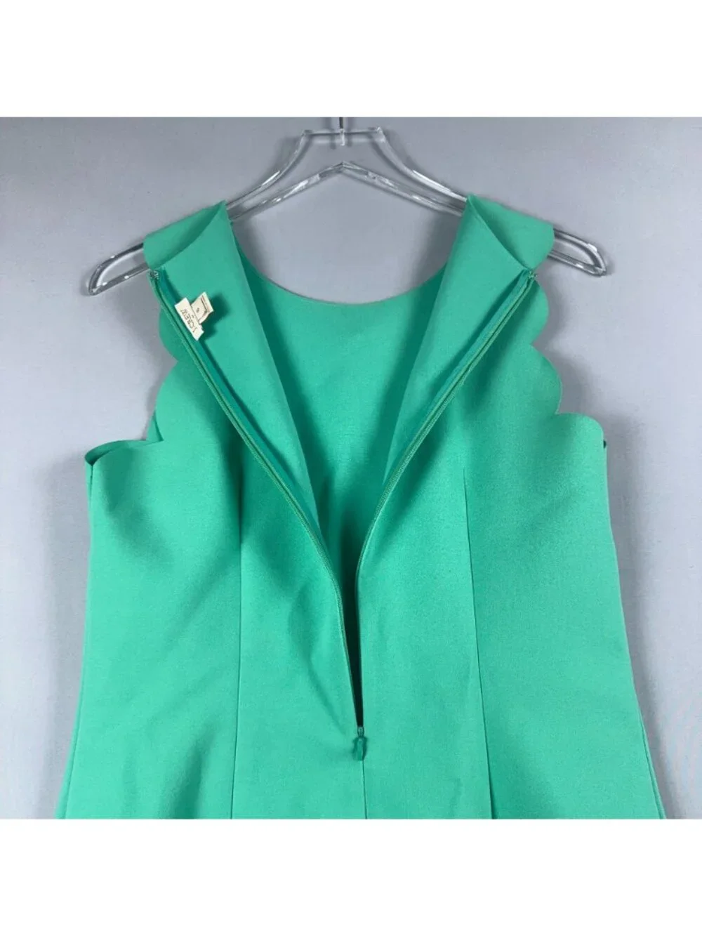 J. Crew Dress Size 6 Green Sheath Playful Scalloped Trim Round Neck Sleeveless